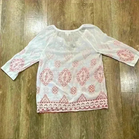EUC J. Jill Silk Cotton Boho Western Aztec Embroidered Blouse White Coral Small - Picture 5 of 11